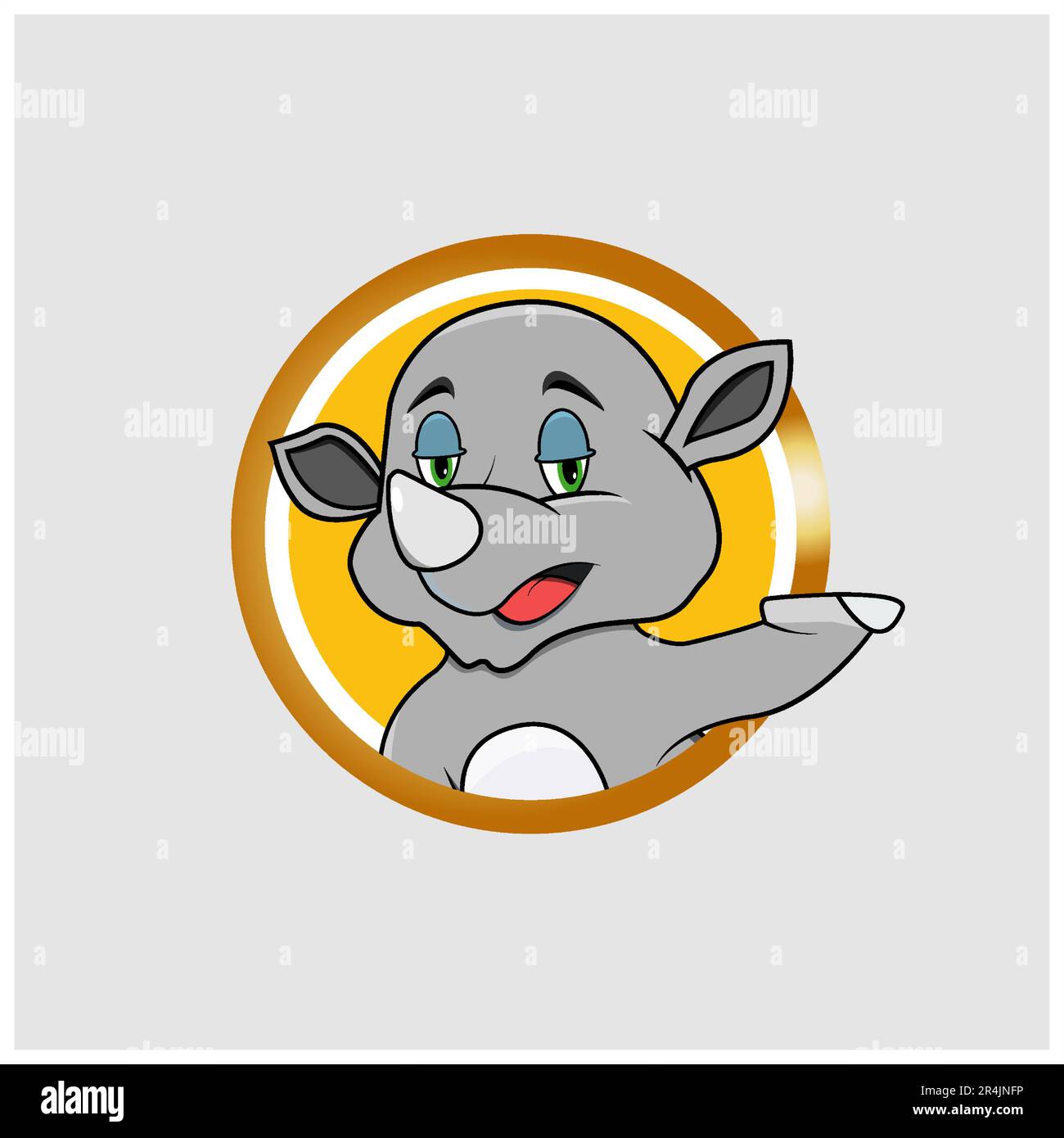 Rhinoceros Head Circle Label With Relax Smile Expression , Yellow ...