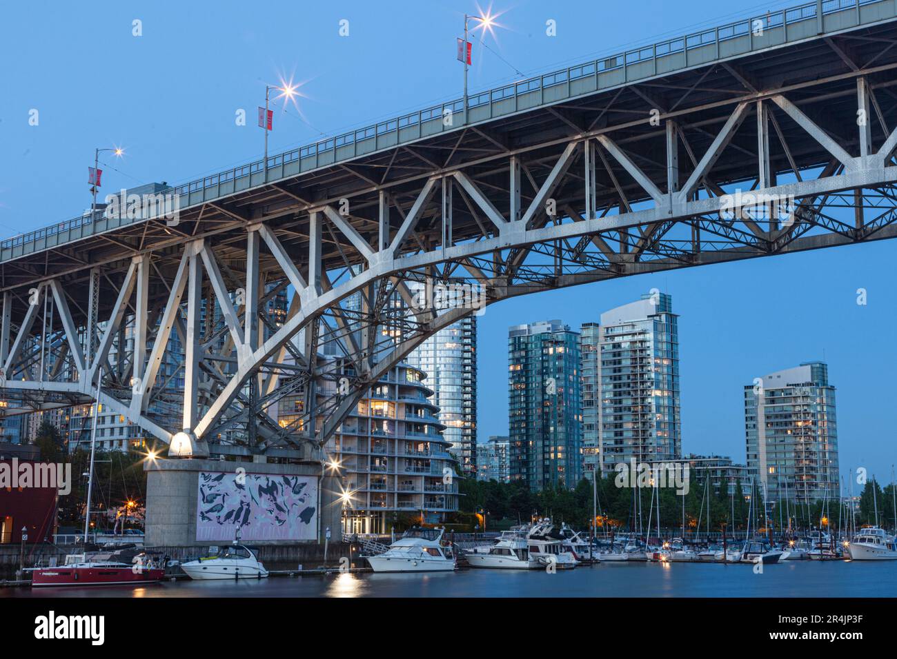 Evening view of Vancouver from Granville Island in British Columbia Canada Stock Photo