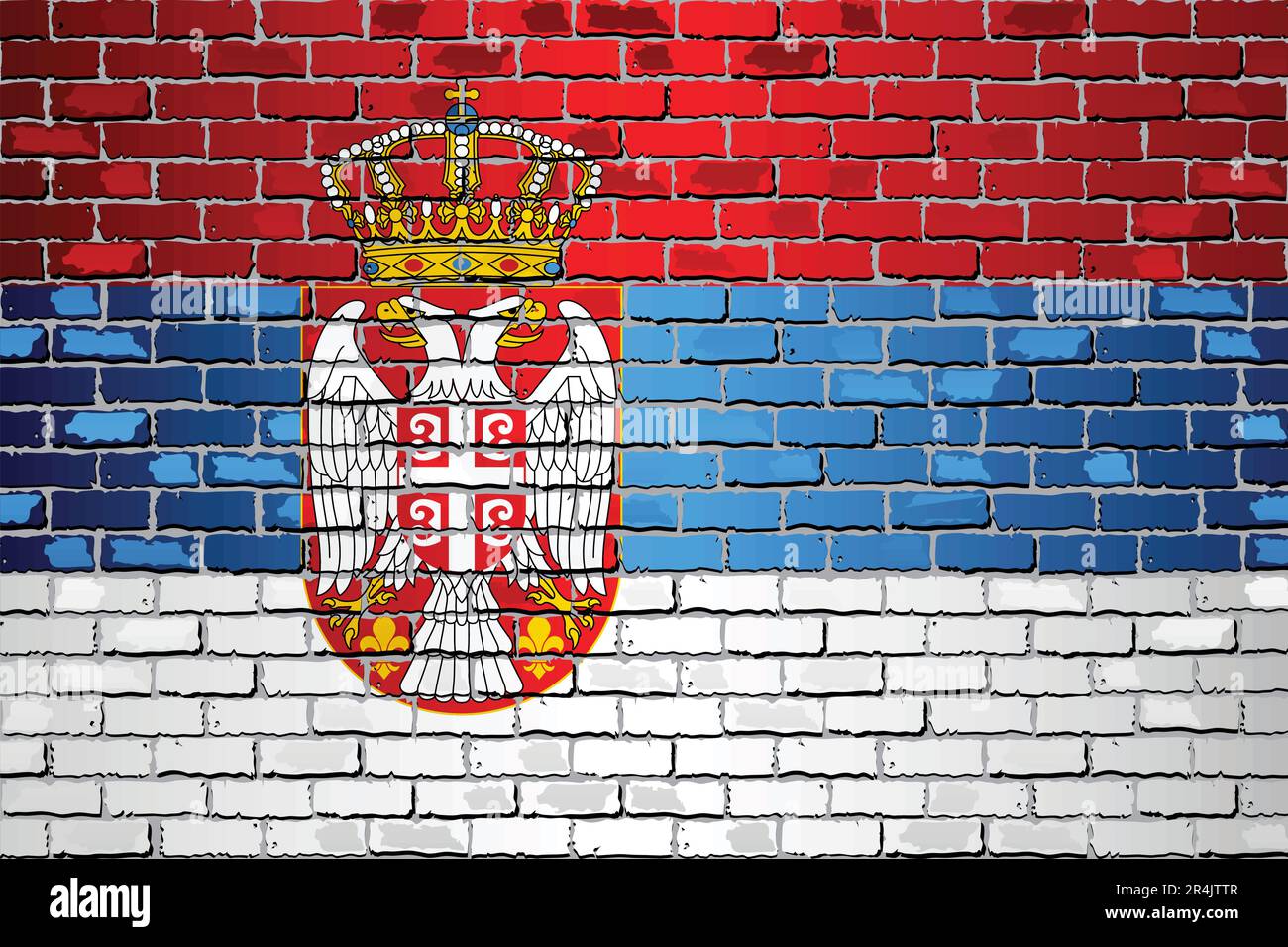 Shiny flag of the Serbia on a brick wall Illustration, Most beautiful flag in the world Stock