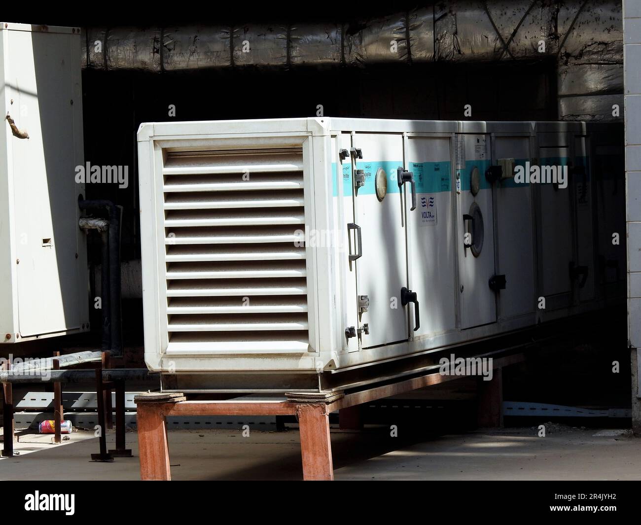 Cairo, Egypt, May 13 2023: External units of air conditioning system with the compressors, chillers, aeration and cooling system, selective focus of a Stock Photo