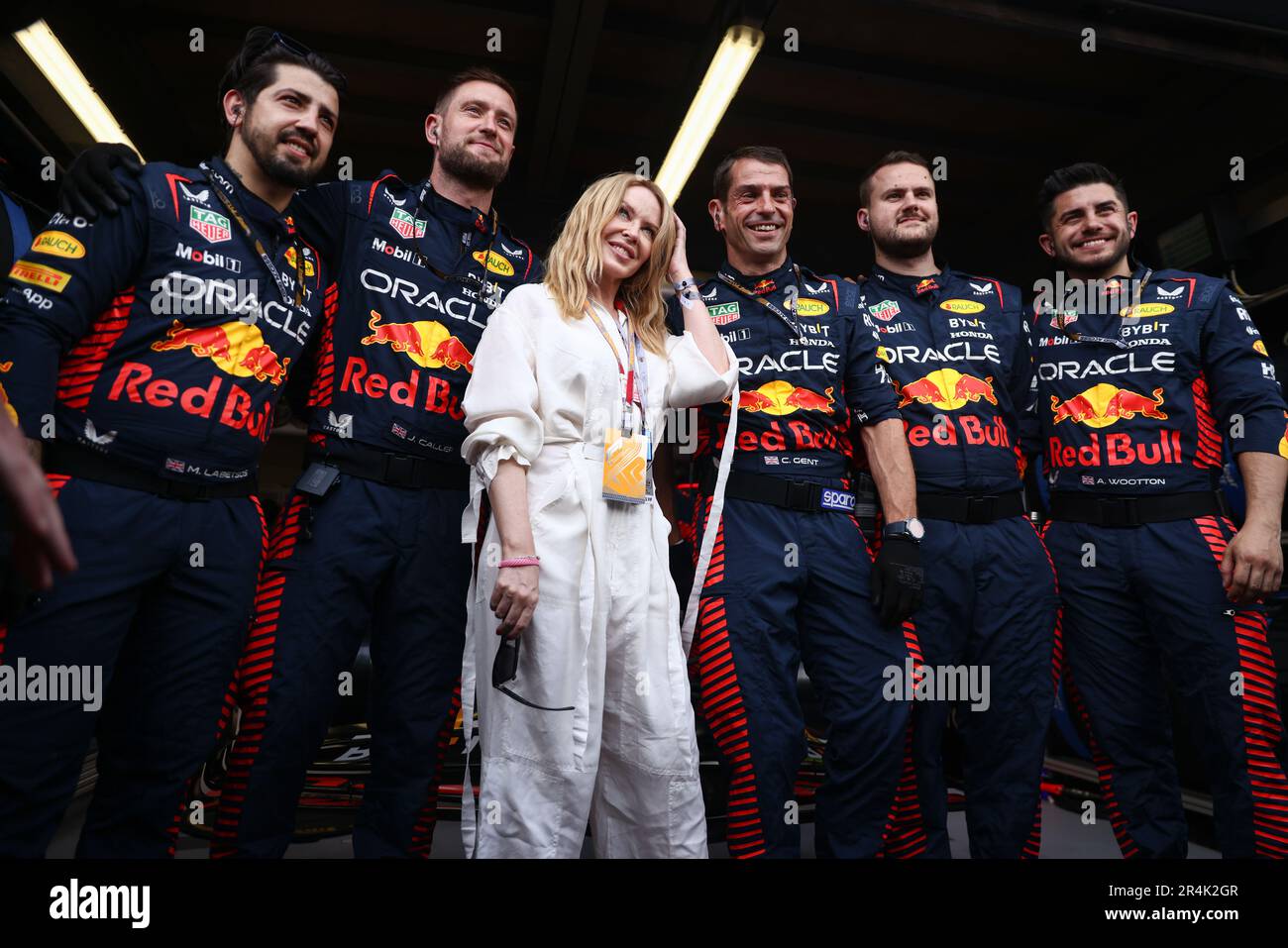 Monte Carlo, Monaco. 28th May, 2023. Kylie Minogue is seen in Red Bull