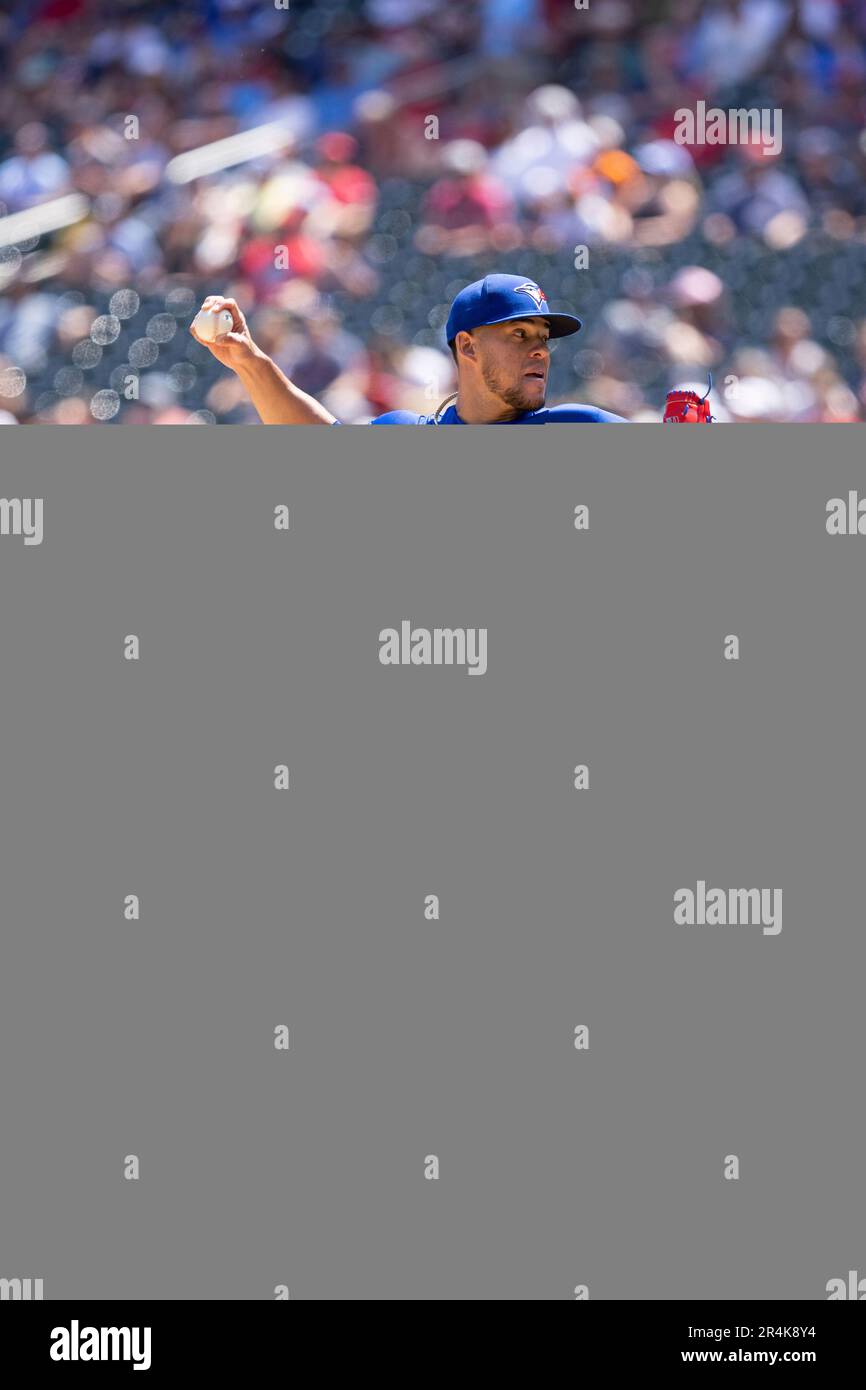 MINNEAPOLIS, MN - MAY 28: Toronto Blue Jays starting pitcher Jose Berrios  (17) delivers a pitch during the MLB game between the Toronto Blue Jays and  the Minnesota Twins on May 28th