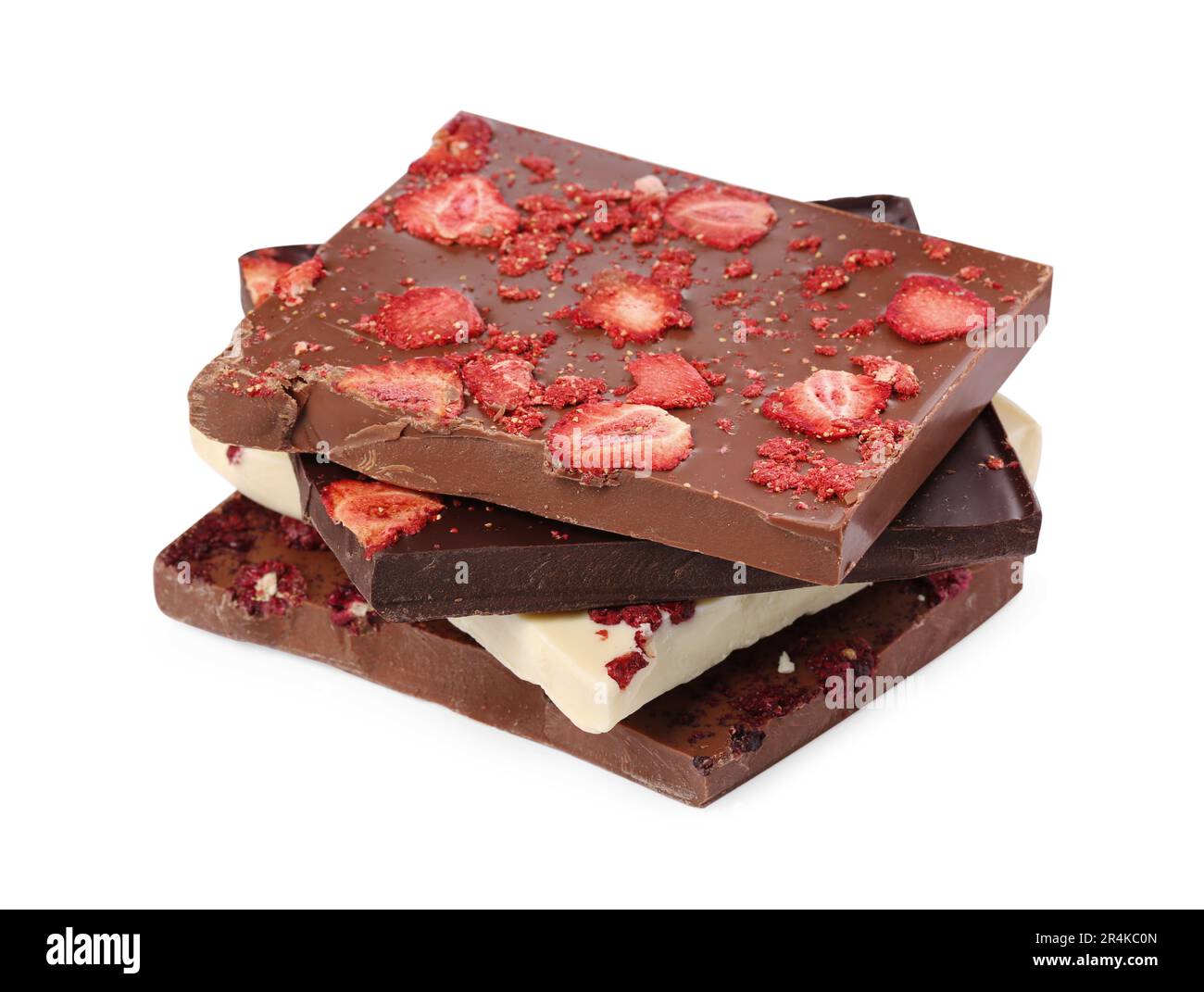 Chocolate bars with freeze dried strawberries on white background Stock ...
