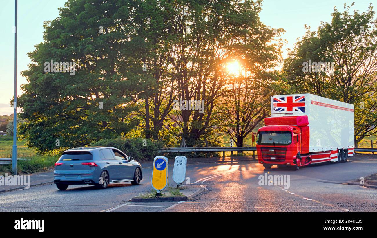 lorry om a corner at sunset or dawn Stock Photo