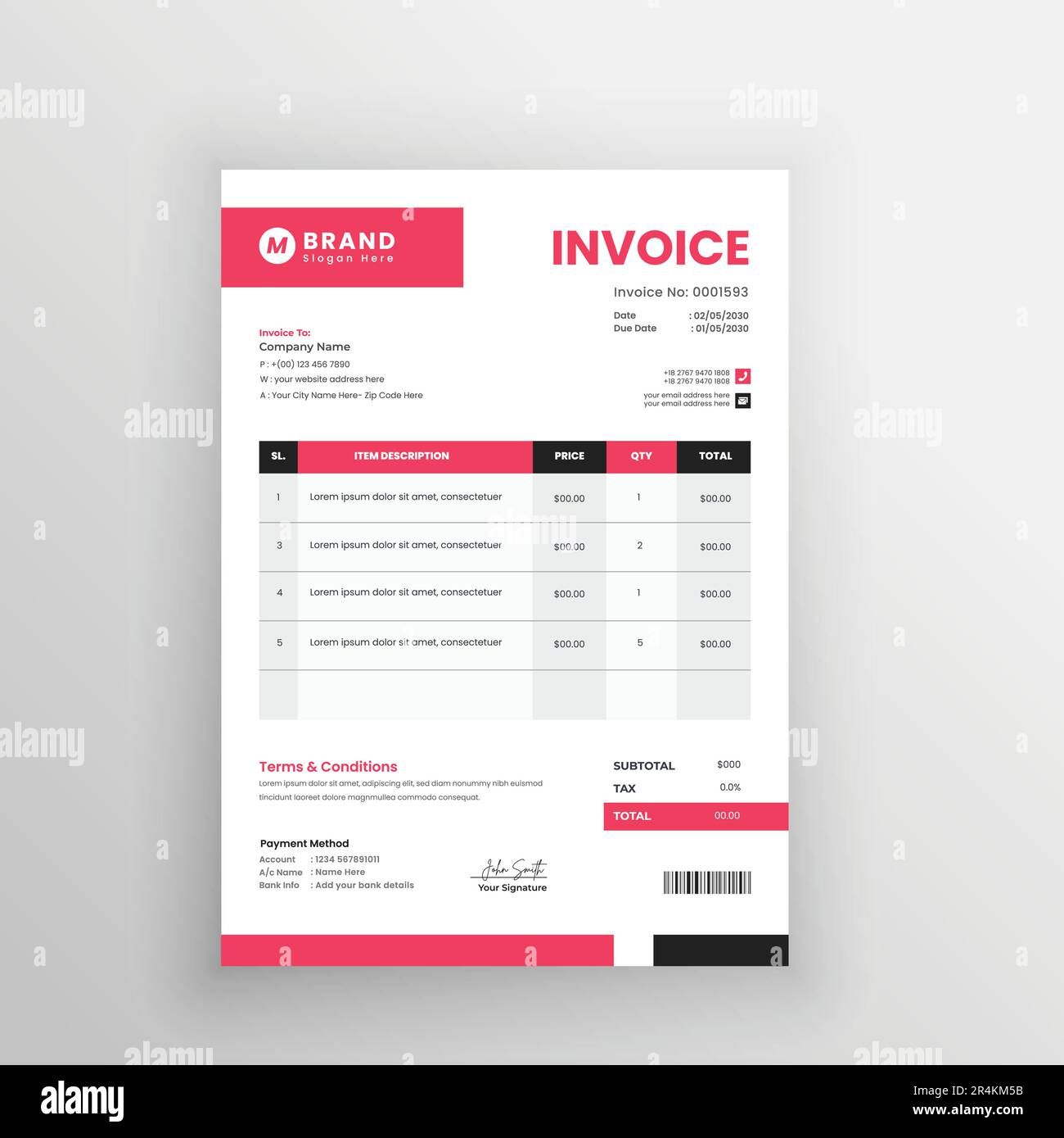 miniamal invoice template design for your business Stock Vector