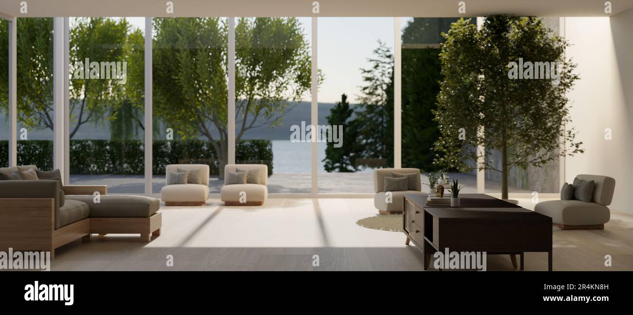 Interior design of a modern contemporary spacious lounge with amazing