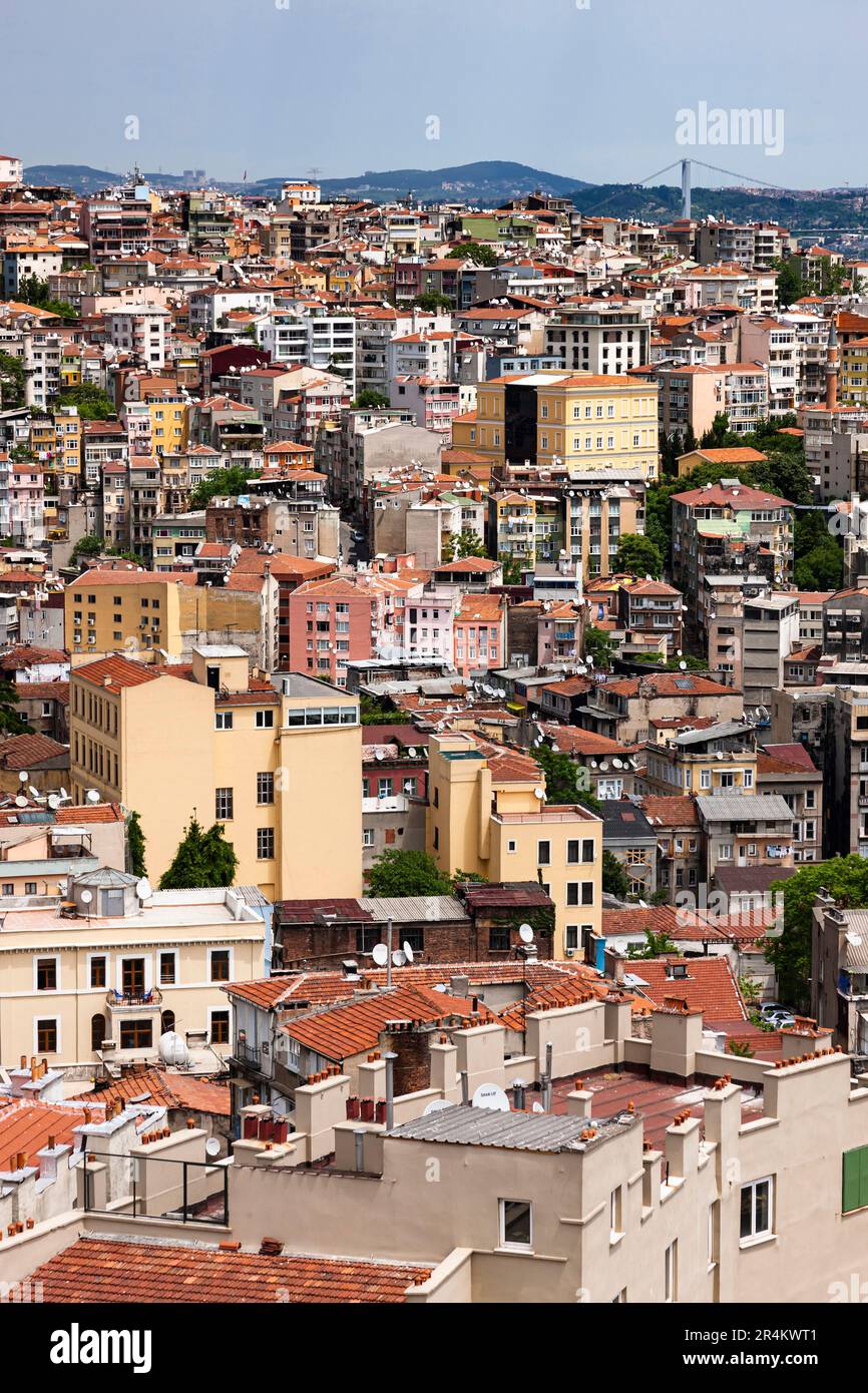 Cityscape from Galata tower(kulesi), houses and buildings, european side, Istanbul, Turkey Stock Photo