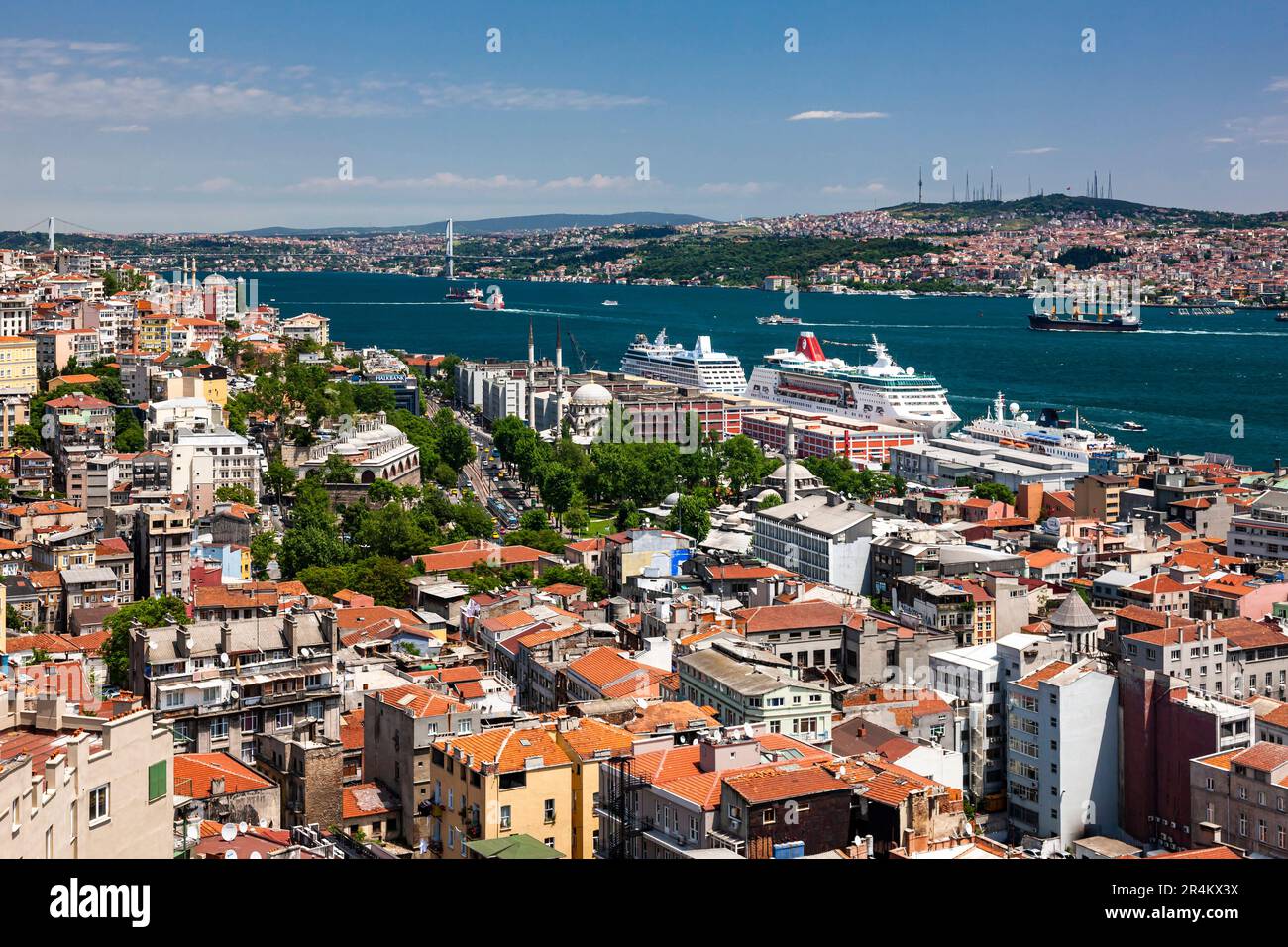 Stanbul Bosphorus strait and cityscape, from Galata tower(kulesi), european ...