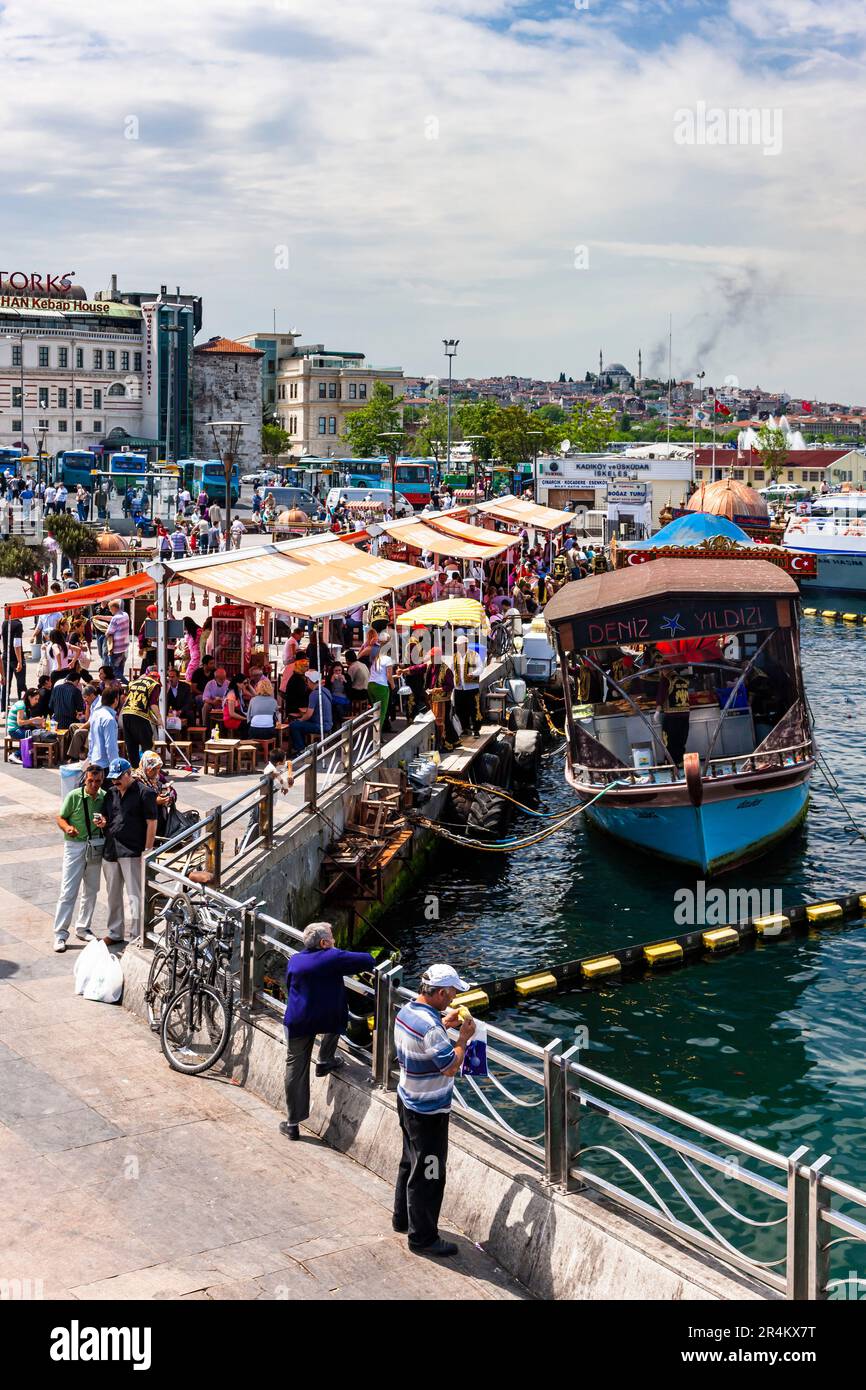 Ferry terminal of Golden Horn, near Galata bridge, european side, Istanbul, Turkey Stock Photo