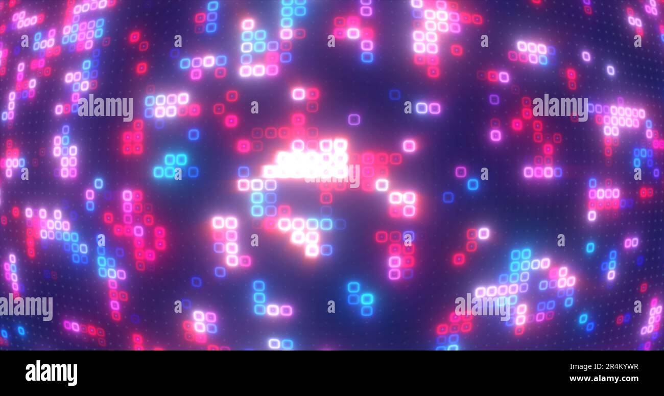 Abstract blue red and purple energy squares glowing digital particles ...