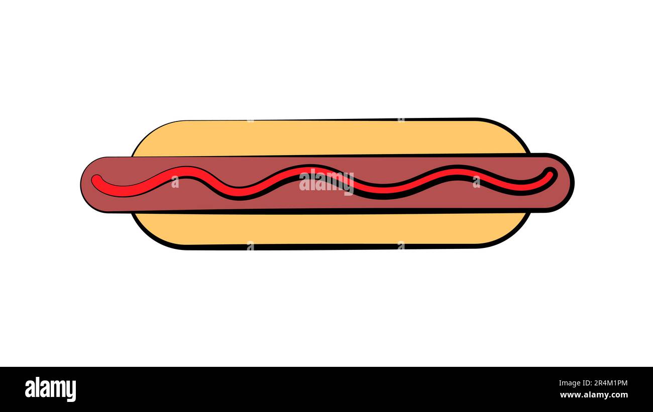hot dog on white background, vector illustration. bun with sausage