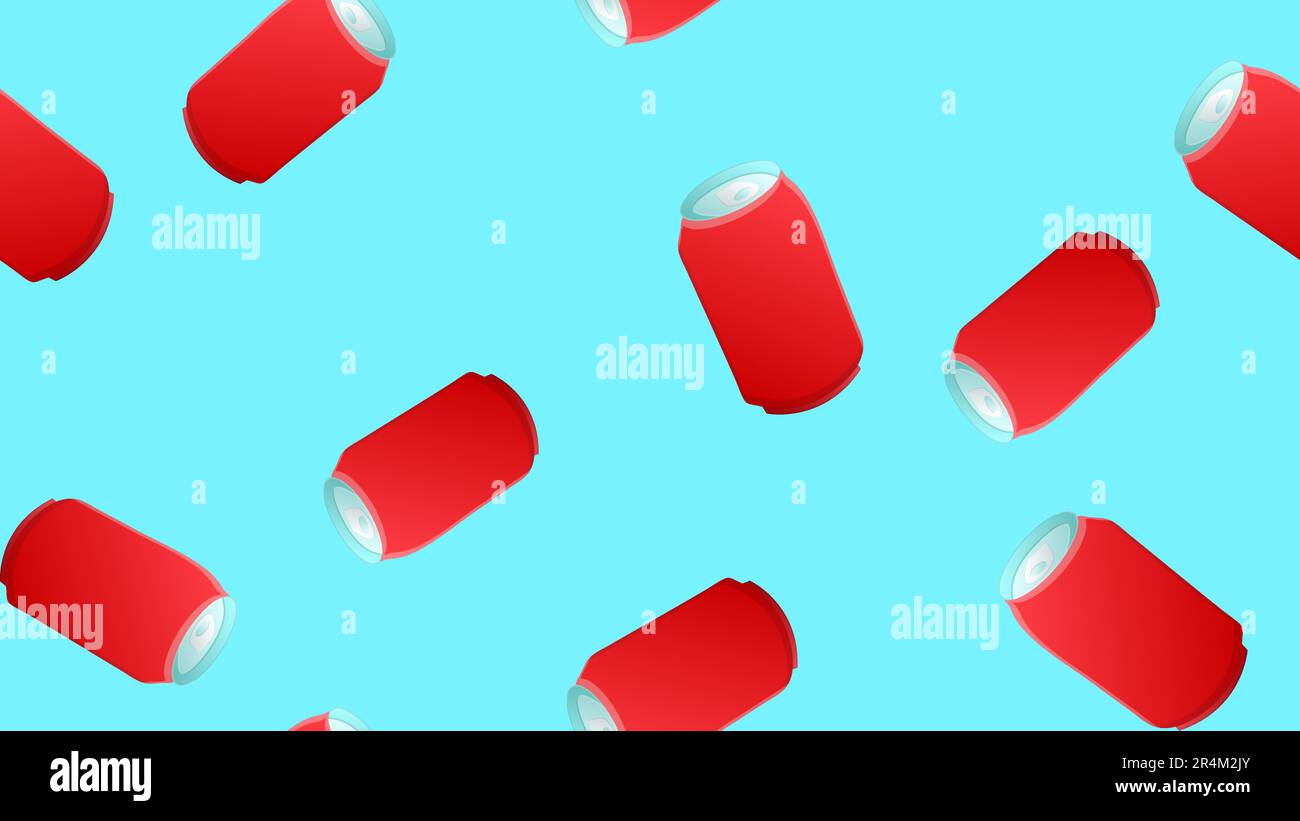 tin bottles on a blue background, vector illustration, pattern. bottle for drinks and lemonades. container for soda red. seamless pattern, illustratio Stock Vector