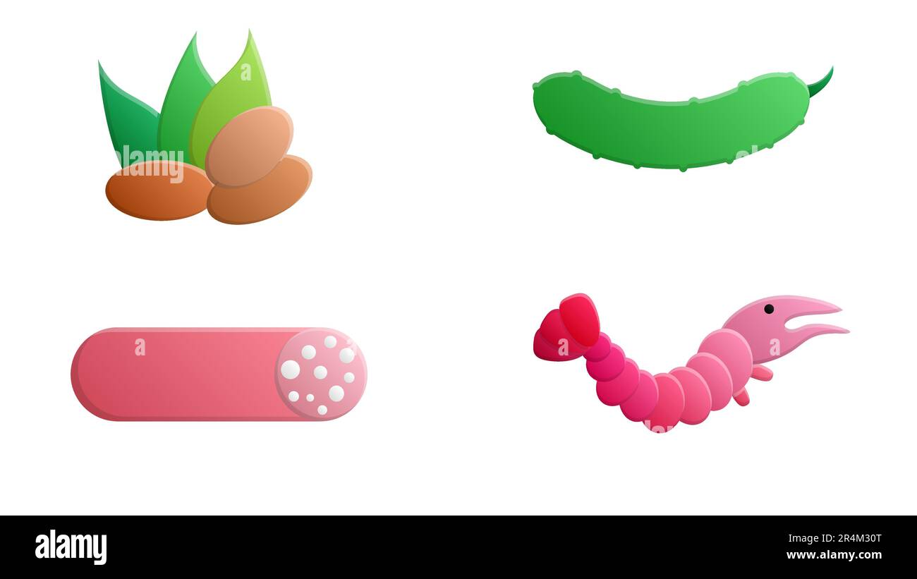 Simple set of outline icons about proteins. Meat, fish, seafood ...