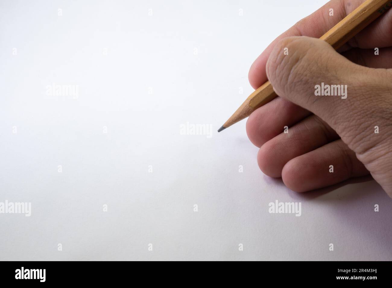 Isolated Hand Holding a Pencil on White Background Stock Photo