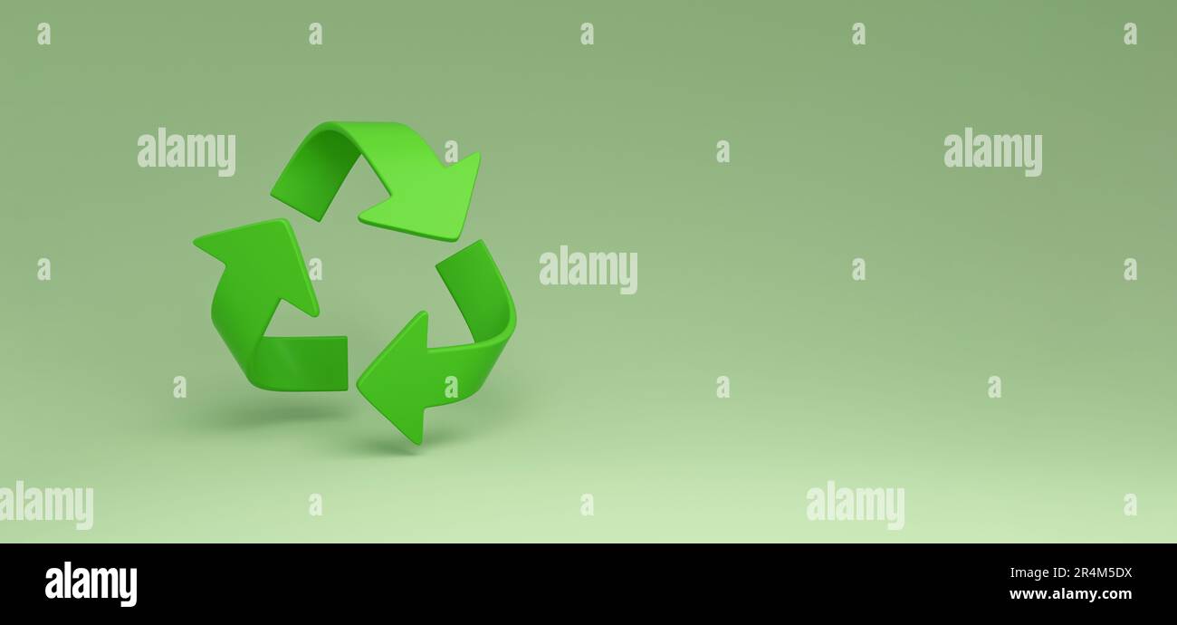 Panoramic Green recycling sign on green background for ecological waste ...