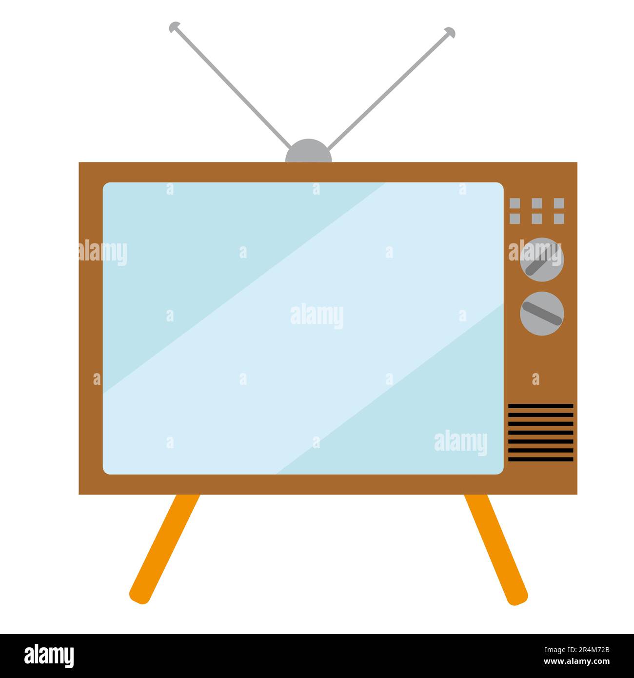 Old, rectangular, retro, vintage, hipster TV with a convex kinescope screen on a white background. Vector illustration. Stock Vector