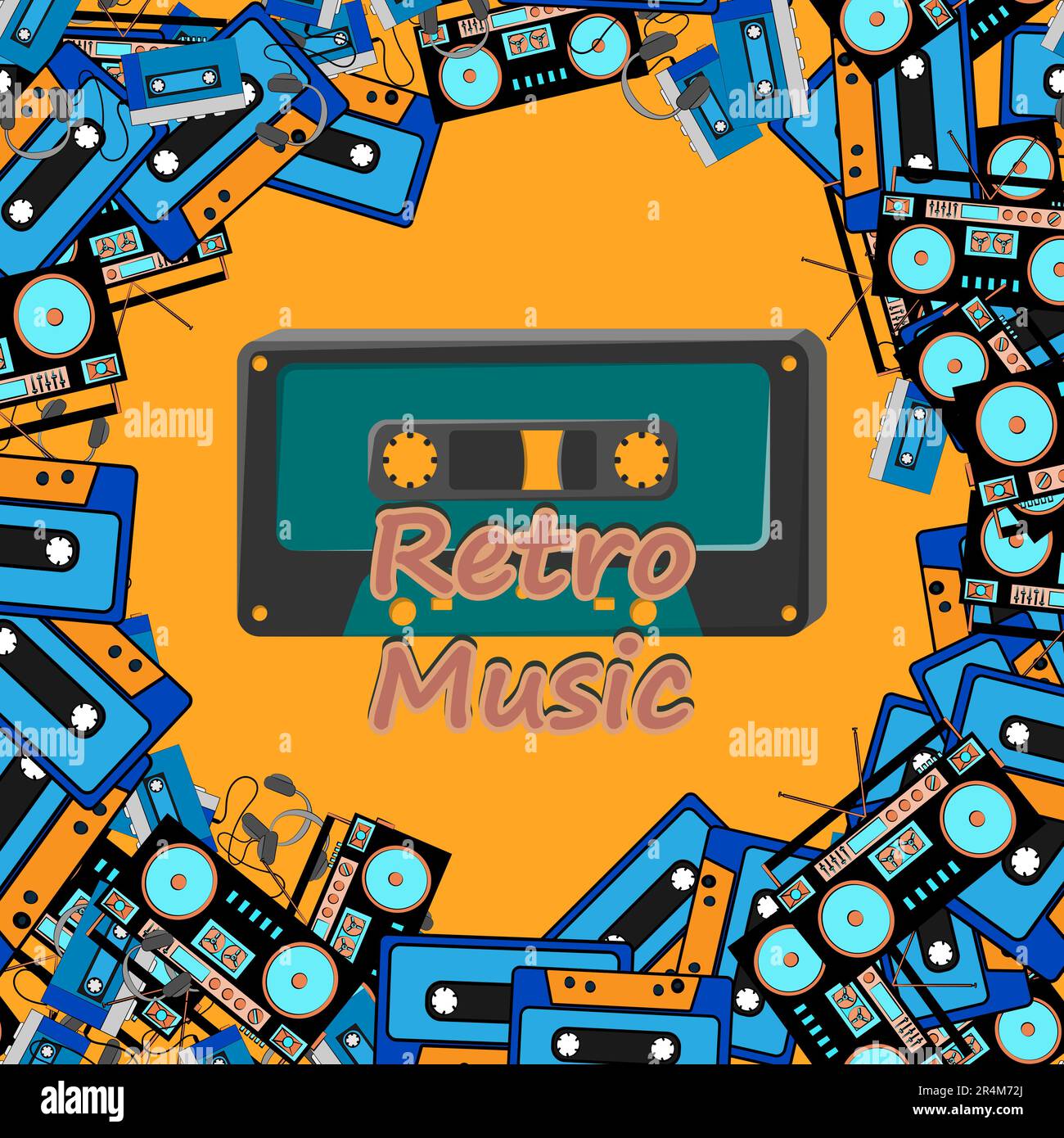 Old retro square vintage poster frame with music audio cassette for ...