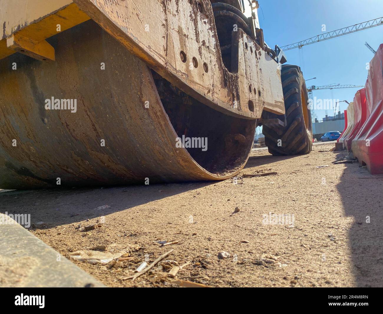 Skating rink for laying asphalt on sealing sand is compacted during the ...