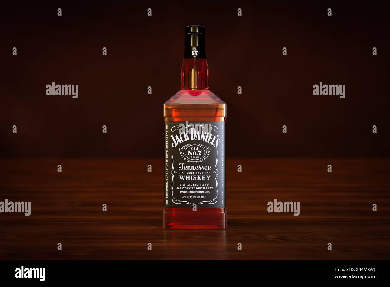 Lynchburg, USA May 3, 2023 Jack Daniels whiskey, whiskey bottle