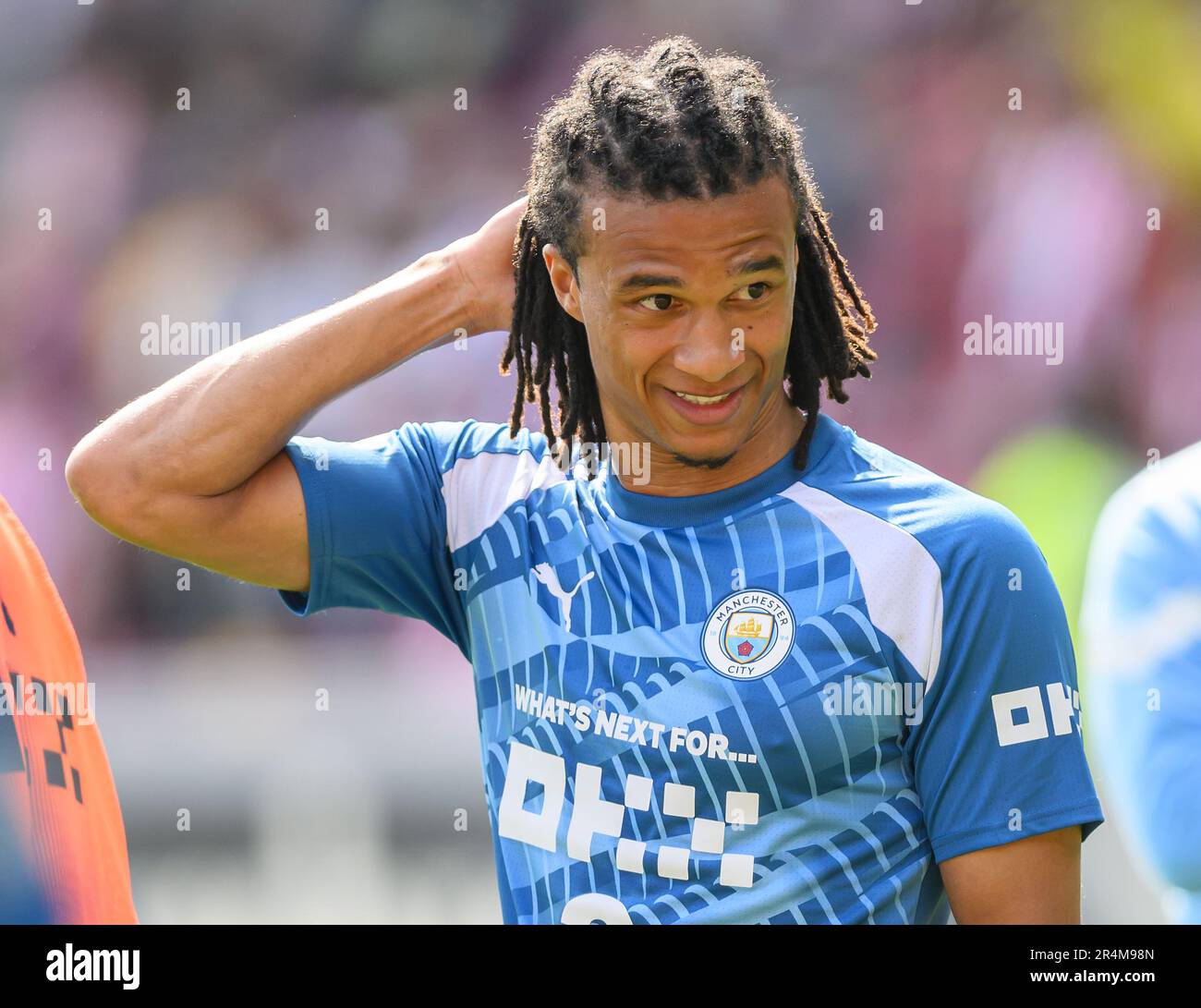 London, UK. 28th May, 2023. 28 May 2023 - Brentford v Manchester City - Premier League - Gtech Community Stadium Manchester City's Nathan Aké during their match against Brentford at the Gtech Community Stadium. Picture Credit: Mark Pain/Alamy Live News Stock Photo