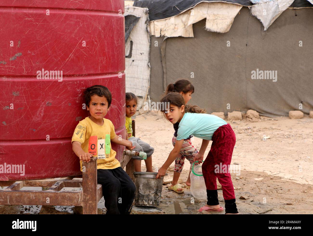 Hasakah. 28th May, 2023. Children are seen at the al-Hol refugee camp in the northeastern province of Hasakah, Syria on May 28, 2023. Credit: Str/Xinhua/Alamy Live News Stock Photo