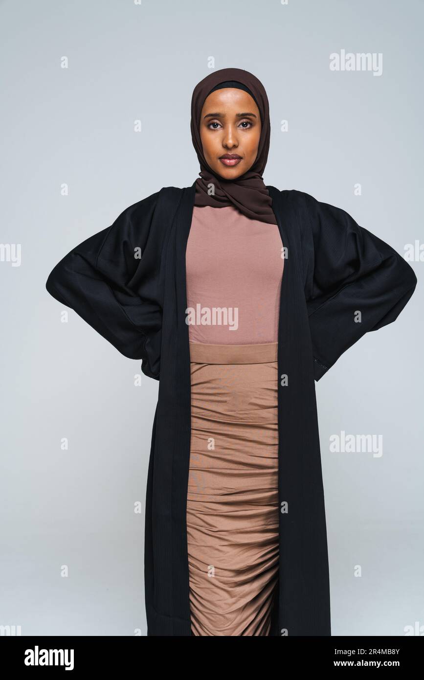 characters that wear black dress Modest Muslim Loose Fit Black Diamond Embellished V-Neck Abaya  Dress(MOA208) main image 0