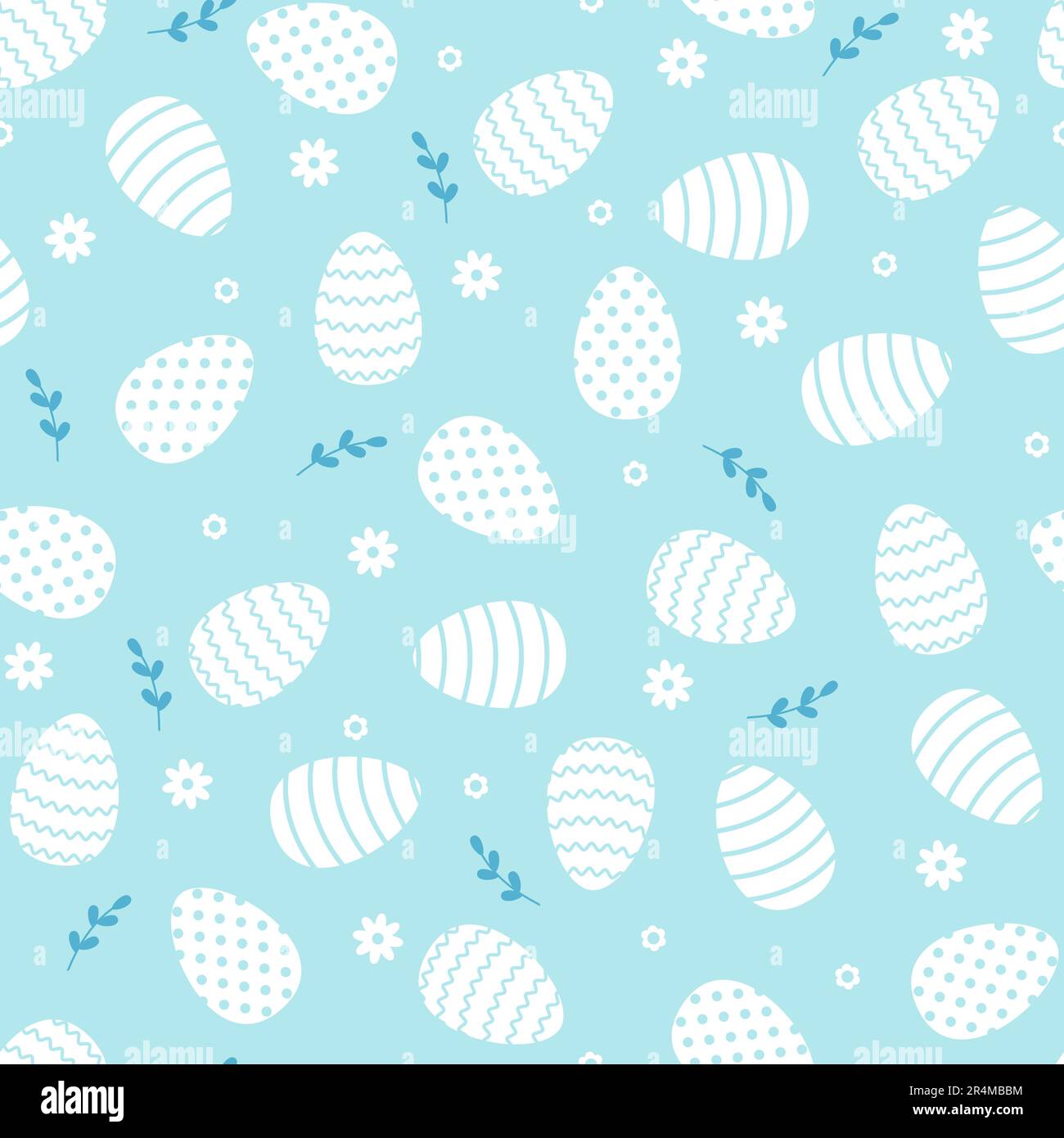 Easter Eggs with flowerss and leaves pattern. Easter holidays on blue background. Stock Vector