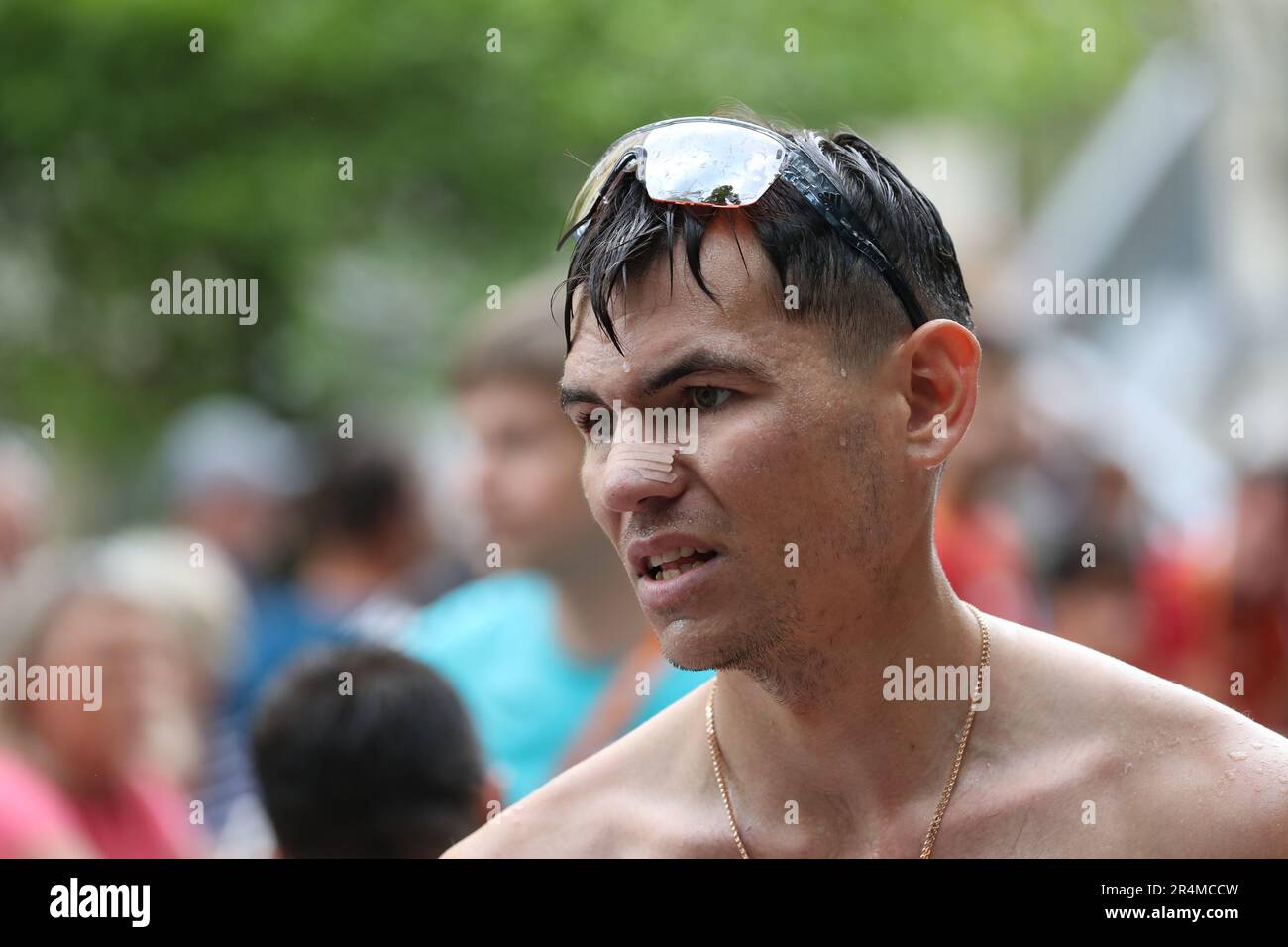 A race walker at the end of the 20km Men at the European Race Walking ...