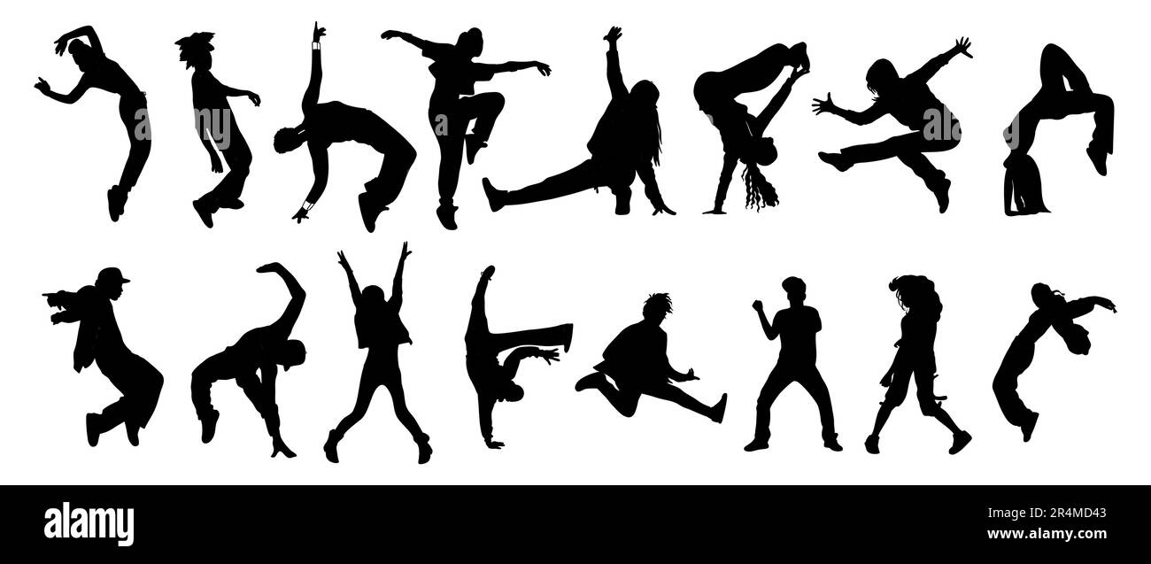 Dancing people silhouettes Teenager dancer hip hop Stock Vector Image ...