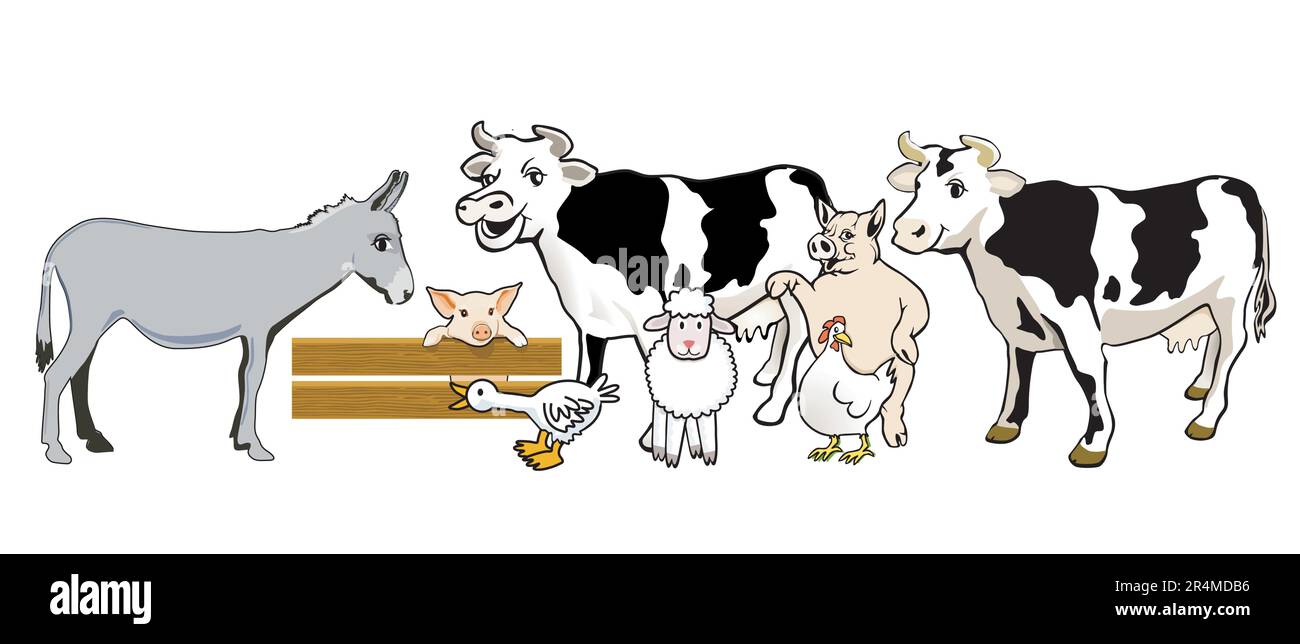 Farm animals standing together illustration Stock Vector Image & Art ...
