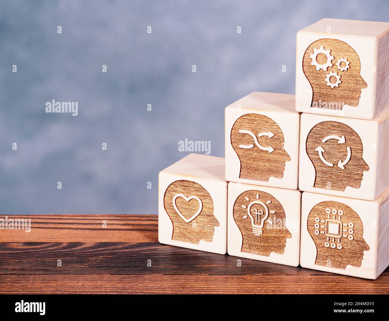 Soft power skills symbols on wooden cubes as concept of enhanced management capability Stock Photo
