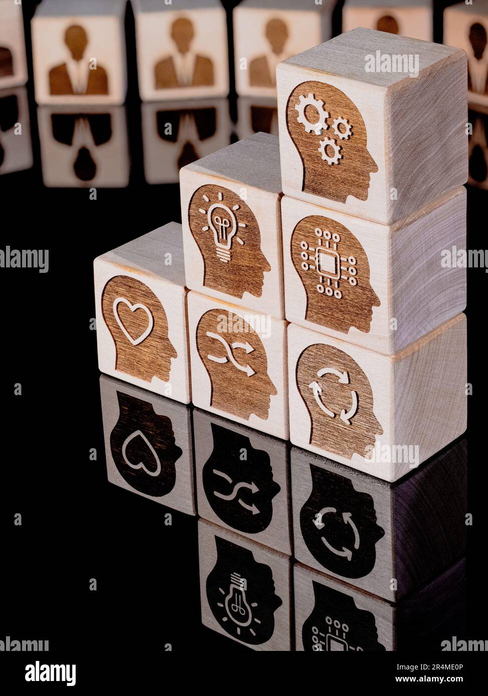 DIGITAL, THINKING and TECHNICAL symbols on wooden cubes as management skills concept Stock Photo