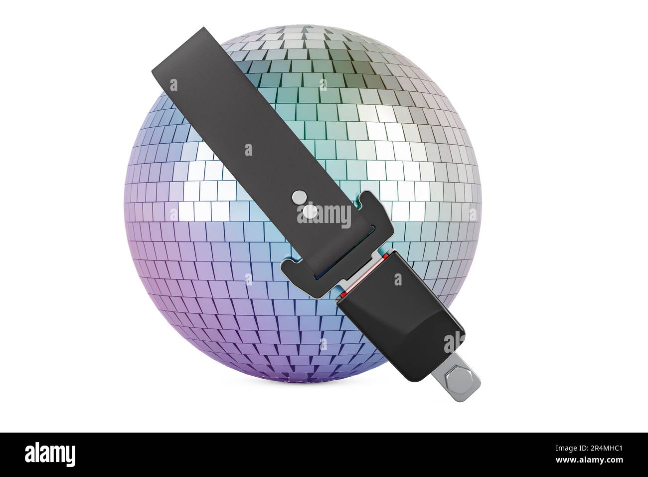 Mirror disco ball with safety belt, 3D rendering isolated on white ...