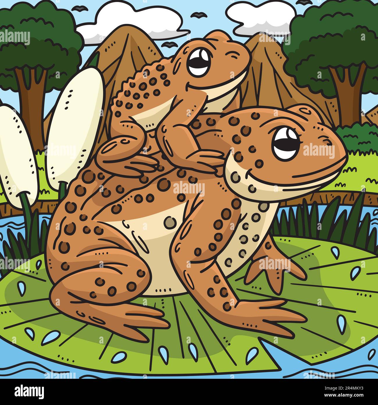 Mother Frog and Baby Frog Colored Cartoon Stock Vector Image & Art Alamy