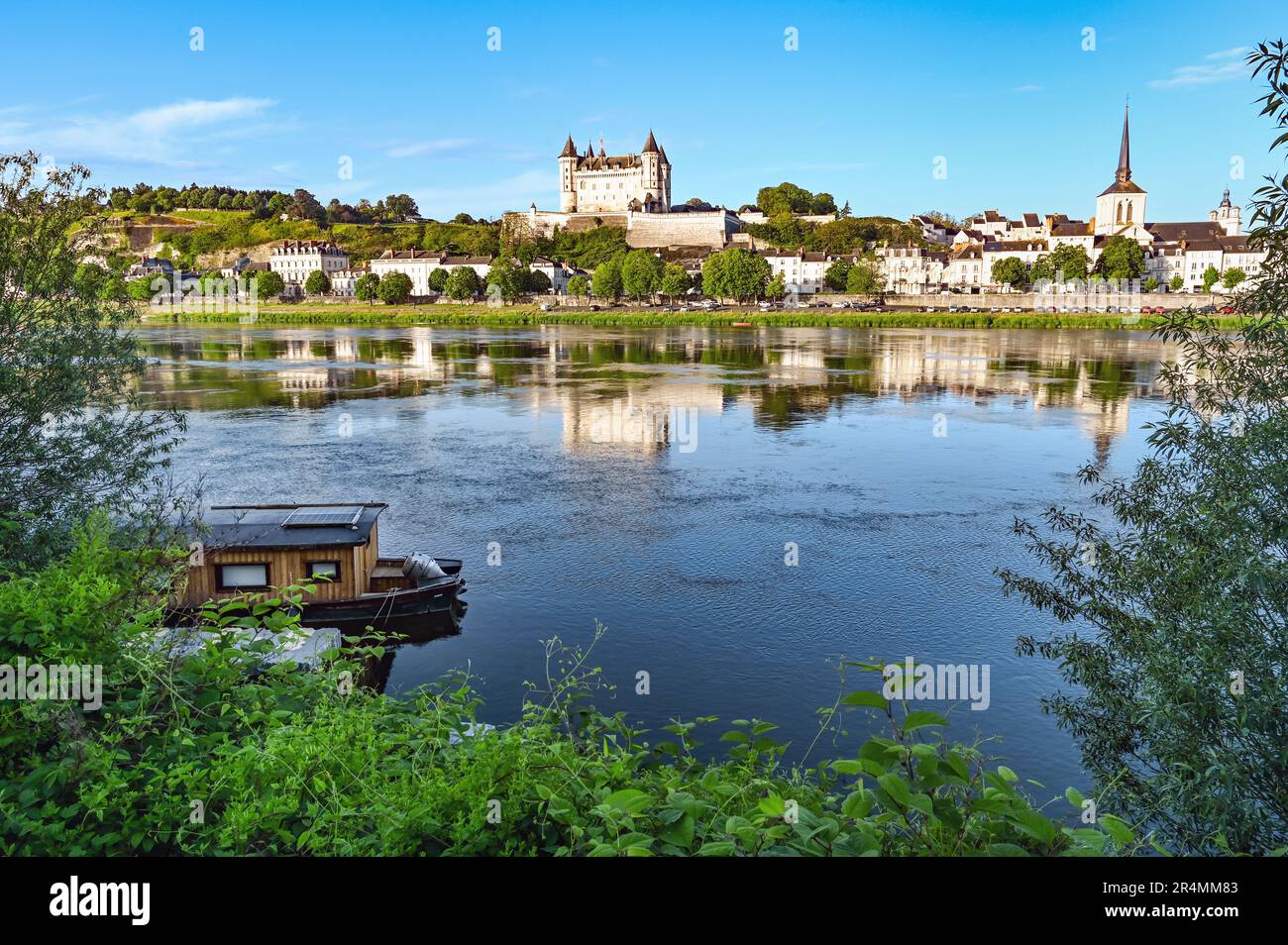 View of the French capital of sparkling wines, Saumur, with its castle
