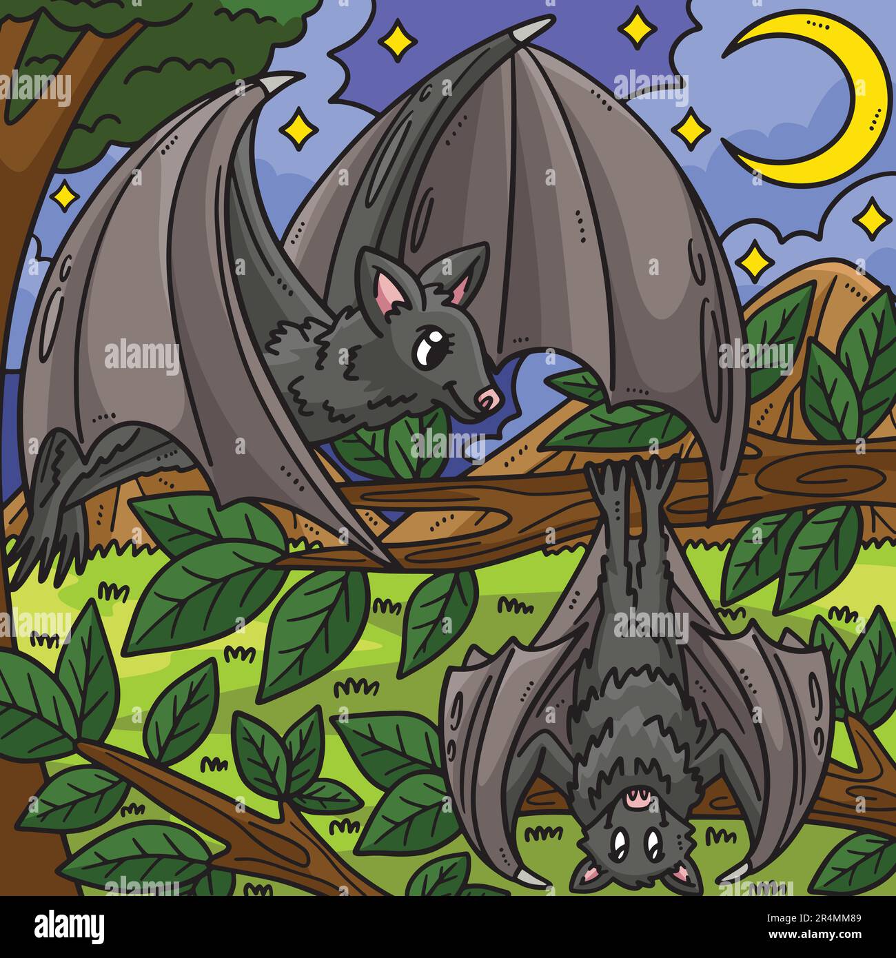 Mother Bat and Baby Bat Colored Cartoon Stock Vector Image & Art Alamy