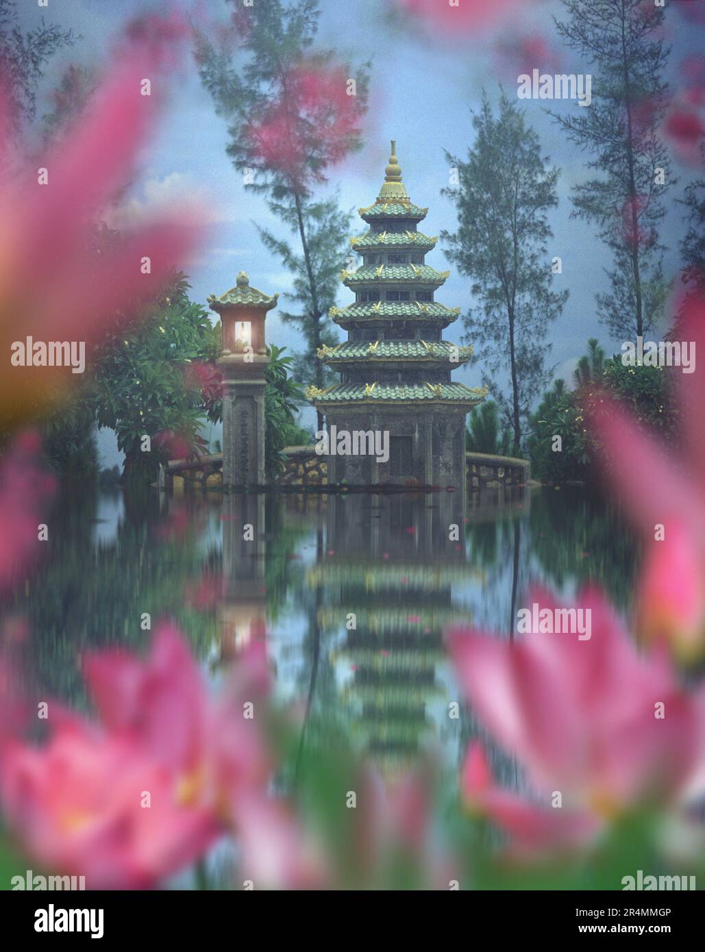 Pagoda and lotus, garden of Dai Hung temple Stock Photo