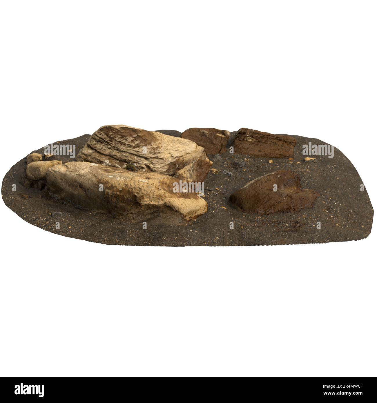 Sand With Rocks Layout 3d illustration of rocks on sand shelf isolated on white background ...