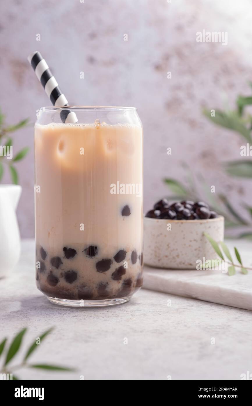 Milk bubble tea with tapioca pearls and honey Stock Photo Alamy