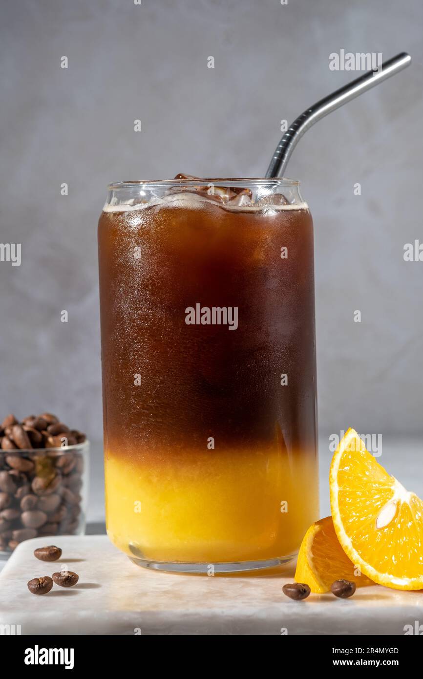 Bumble coffee mix with orange juice and cold brew coffee with ice Stock