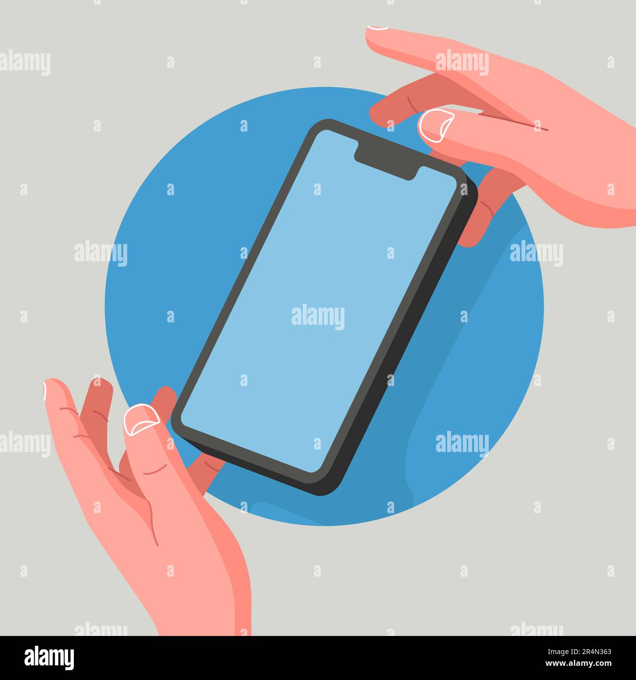 Holding phone in two hands. Modern flat style. Vector illustration Stock Vector