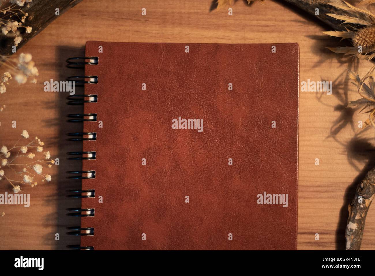 old red leather journal Stock Photo