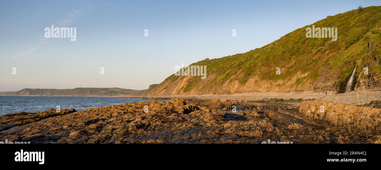 View from Bucks Mill beach, north Devon coast, England on sunny winter day. Looking north-east. Stock Photo