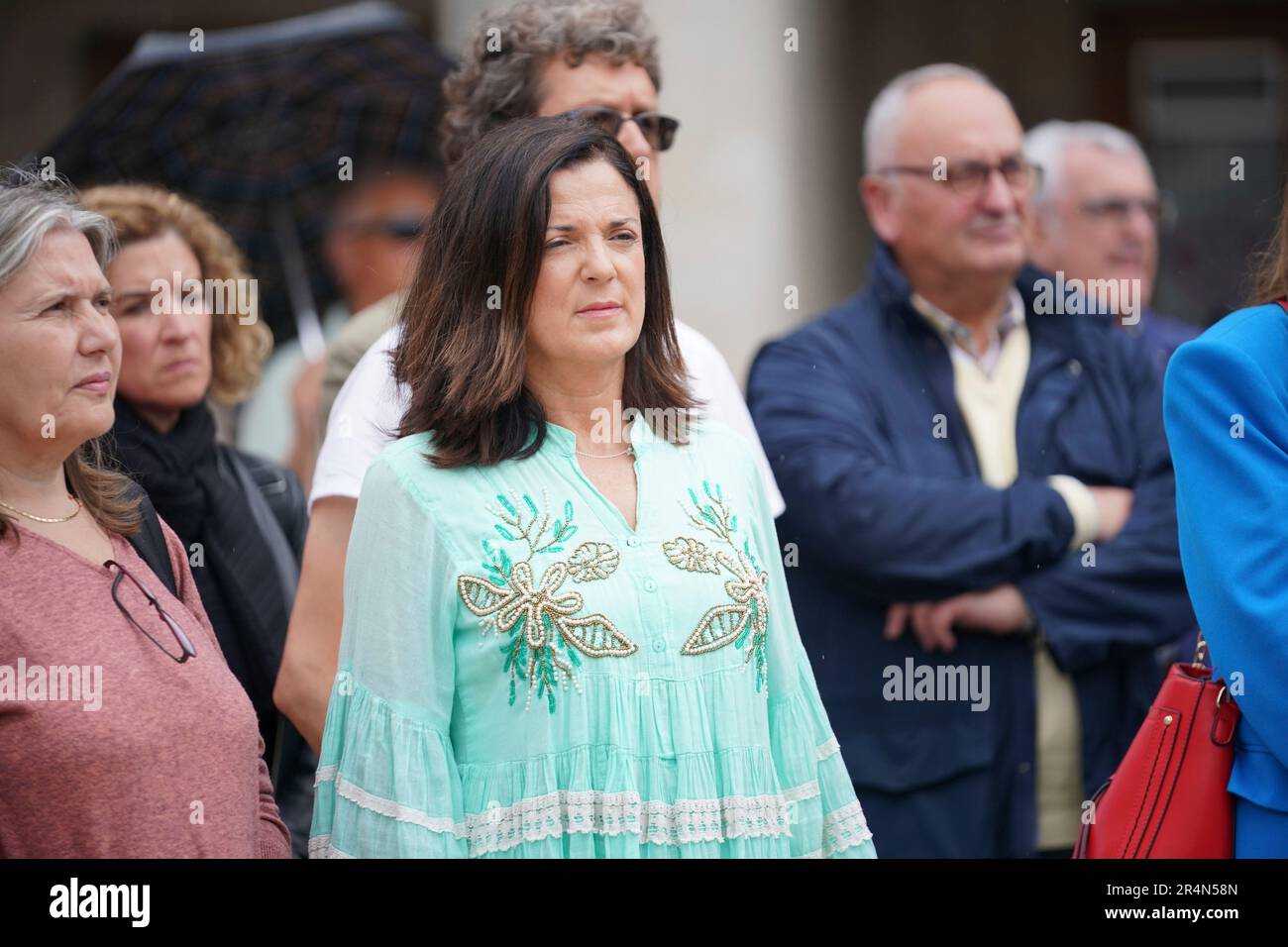 The PNV candidate for mayor of Vitoria-Gasteiz, Beatriz Artolazabal, during  a rally to denounce the macho murder of a pregnant woman in the capital of  Alava, in front of City Hall, on