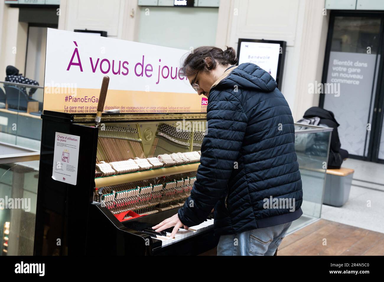 Paris, France. 23rd May, 2023. For 11 years, the SNCF has placed around  sixty pianos in several stations in France. In Saint Lazare a tuner  maintains one of the pianos. Paris, France