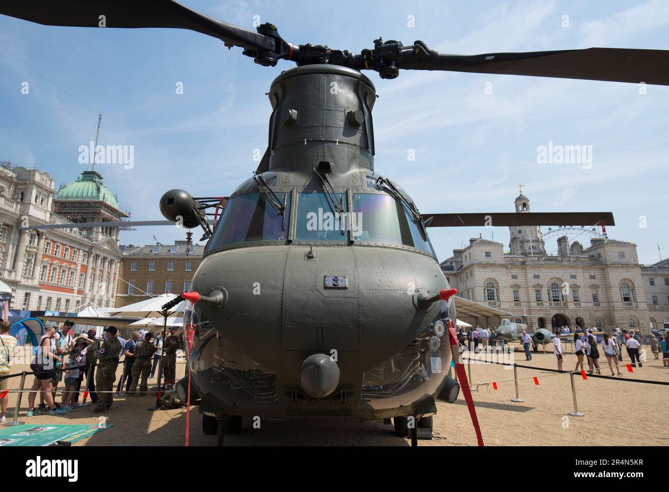 RAF Chinook helicopter on display in Horse Guards Parade as part of the RAF100 tour (100th Birthday of the RAF) Stock Photo