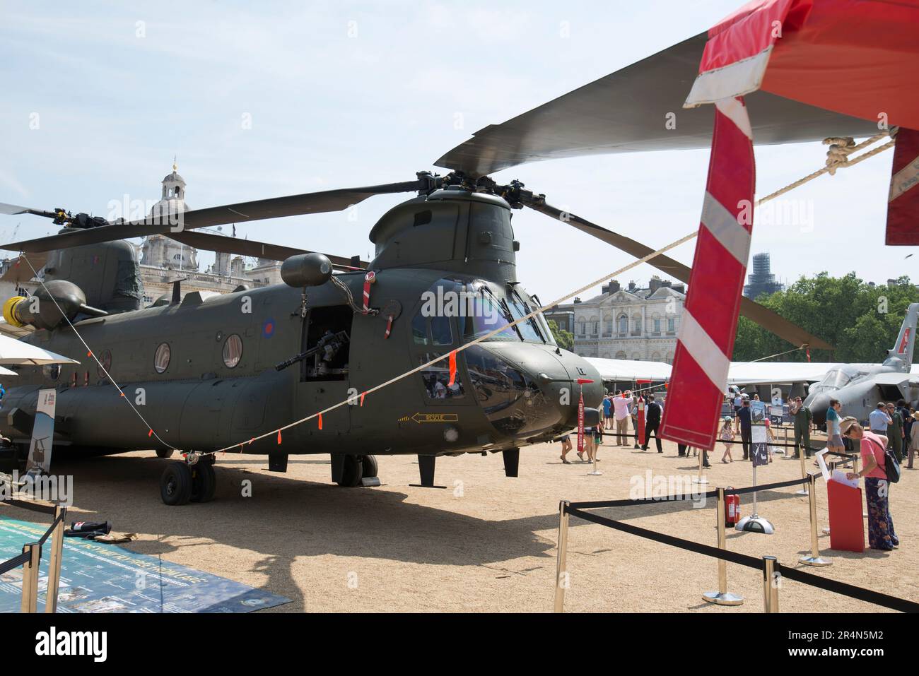 RAF Chinook helicopter on display in Horse Guards Parade as part of the RAF100 tour (100th Birthday of the RAF) Stock Photo