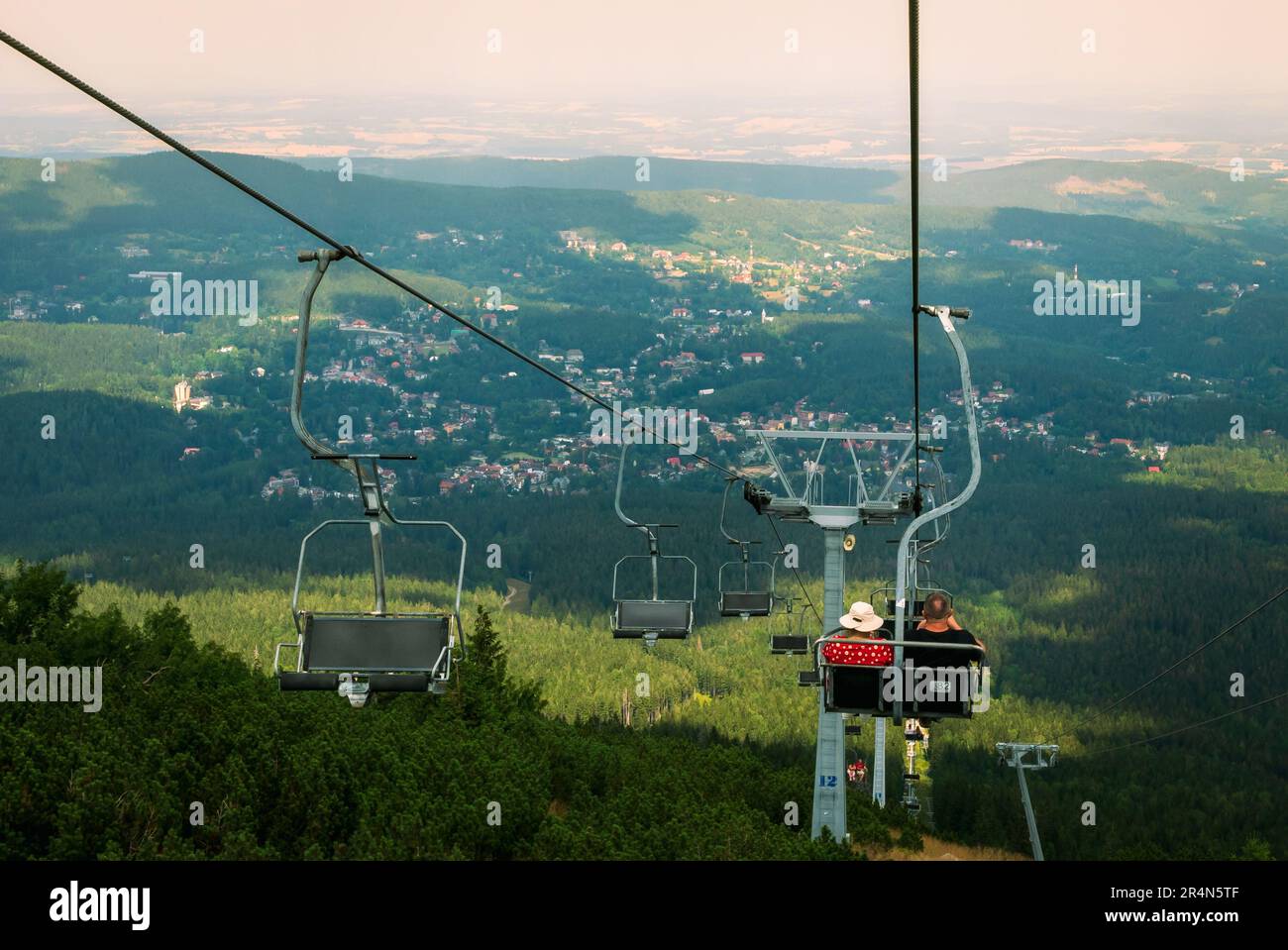 Chairlift in Szklarska Poręba, Poland, Giant Mountains. Stock Photo
