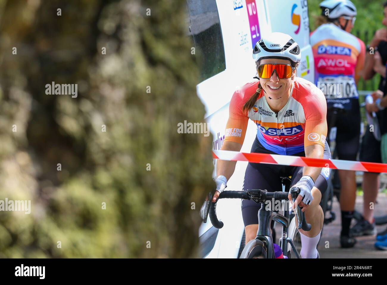 London, UK. 28 May, 2023. Marine Guérin warming up before Ride London