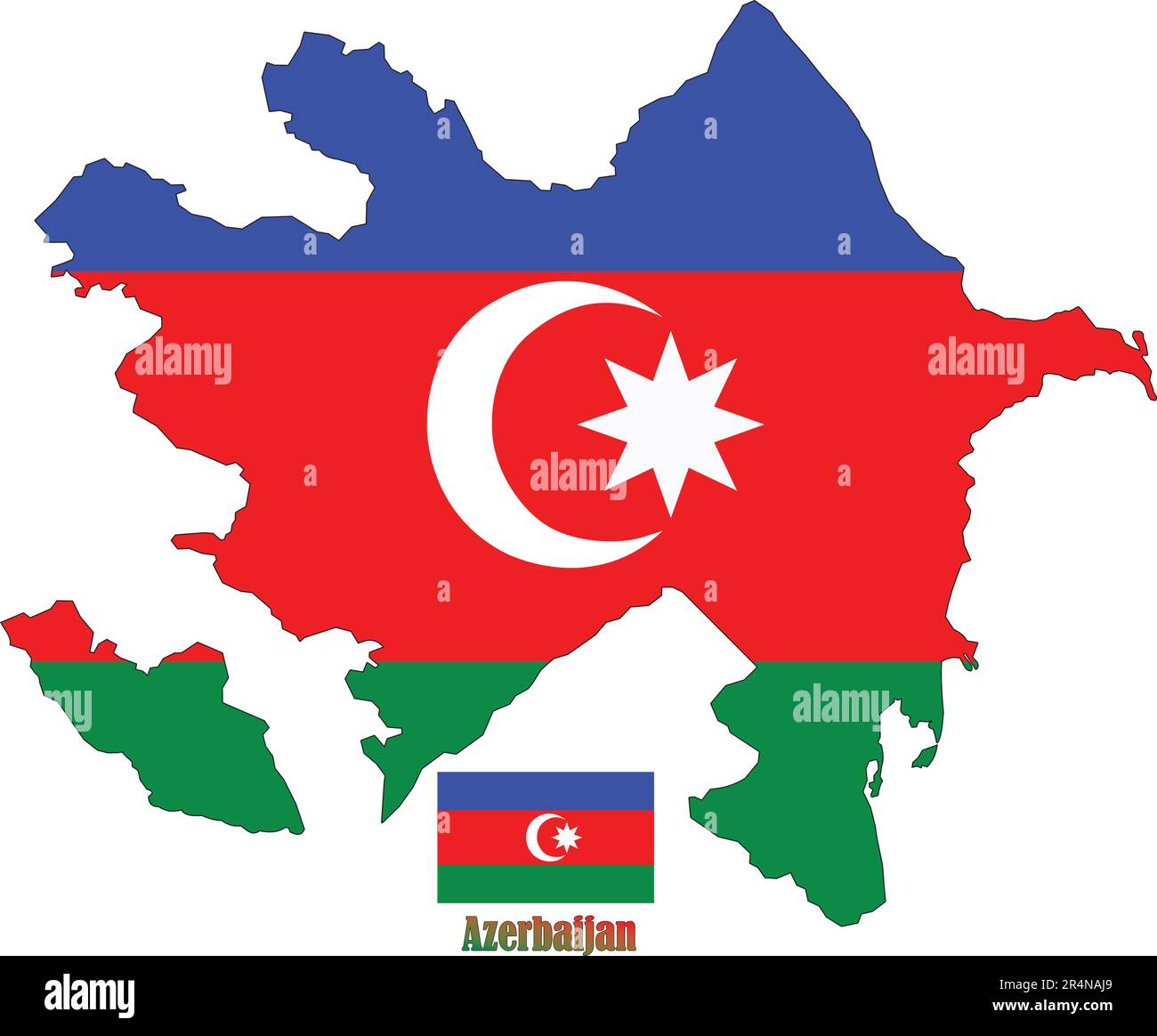 Azerbaijan Map and Flag Stock Vector